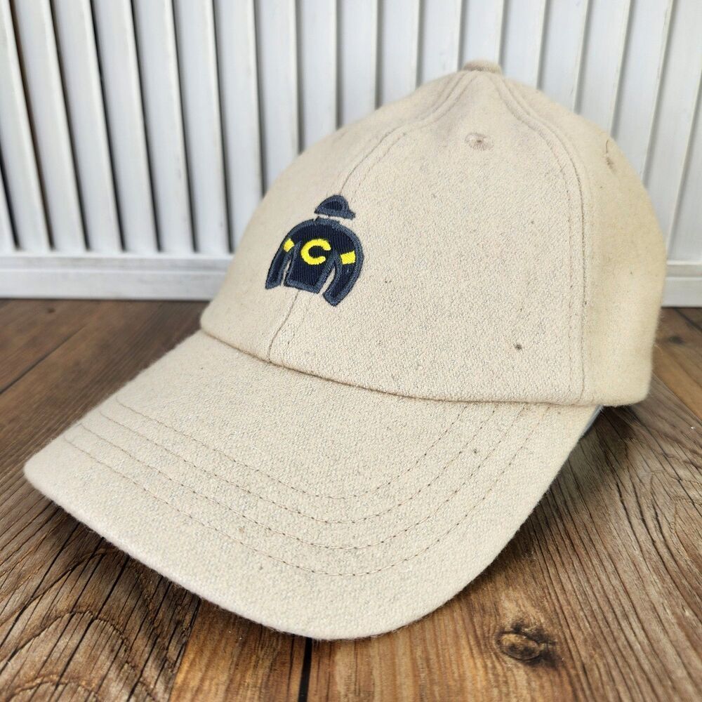 Cremeiux Wool Blend Strapback Hat Cap Beige Preppy Crest Logo Dad Adjustable